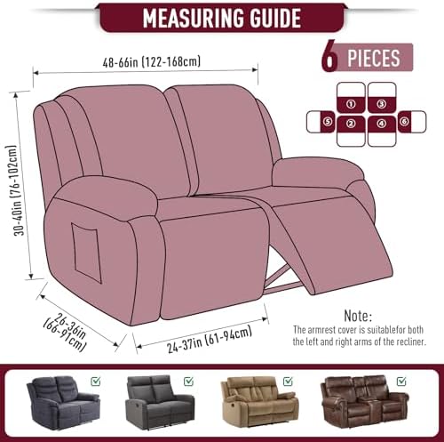 TAOCOCO Stretch Loveseat Recliner Covers 6 Piece - Image 5