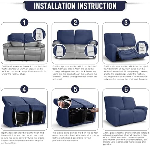 TAOCOCO Stretch Loveseat Recliner Covers 6 Piece - Image 6