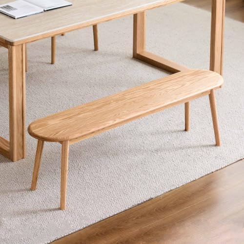 Solid Oak Dining Bench, 55.1 Inch Wood Bench by Wayshome