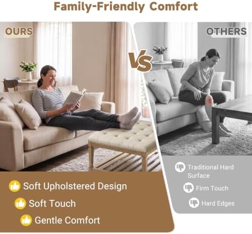 Befurtori Ottoman with Storage Bench, Linen Ottoman Coffee Table Gray Linen - Image 5