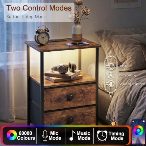 LOAKEKEL Nightstands Set of 2, LED Night Stand - Image 5