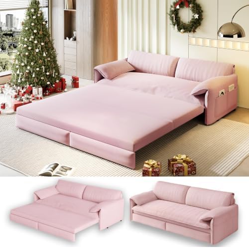63.8" Sleeper Sofa Bed Queen Size, Pull Out Convertible Velvet Couch by UPYOOE