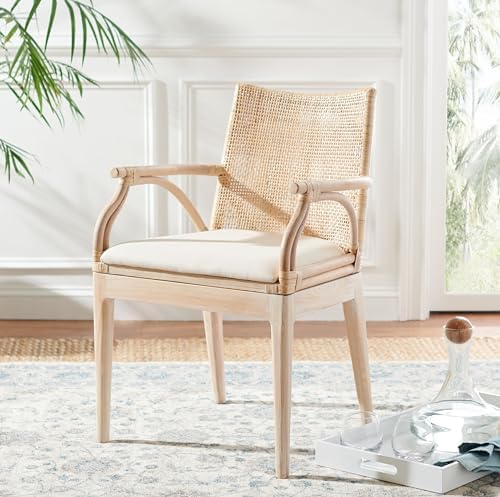 SAFAVIEH Gianni Wood Accent Chair, 19.8" Seat Natural/White Washed SEA4011B by Unknown