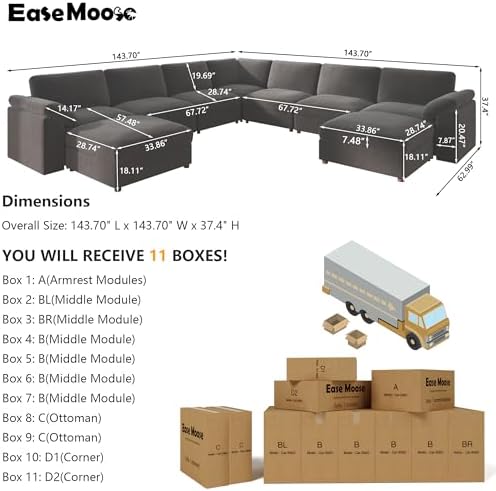 EASE MOOSE Oversized Sectional Sofa, U Shaped Deep Modular Cloud Couch - Image 2