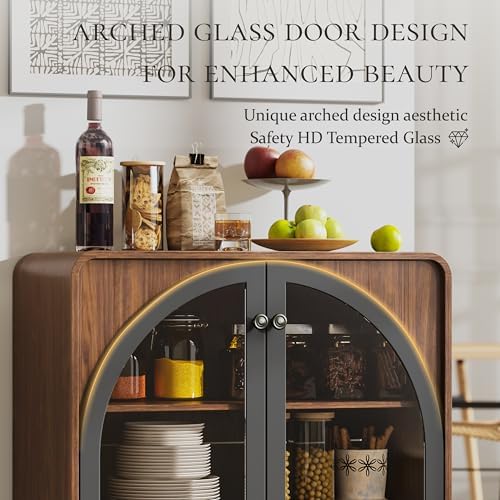 Sideboard Buffet Cabinet with Storage, Arched Glass Doors and Adjustable Shelves - Image 5