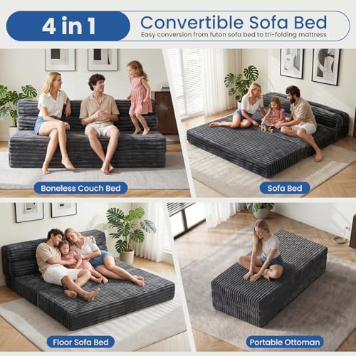 Erament Tri-Fold Futon Sofa Bed, 6 Inch Foldable Floor Couch, High-Density Foam - Image 3