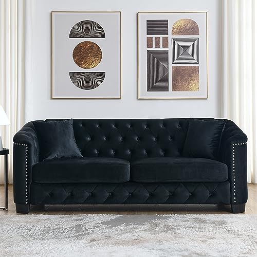 77" Modern Velvet Chesterfield Sofa by Kolavess