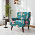 Accent Chair, Upholstered Armchair in Linen, Pattern Blue by Blissabod