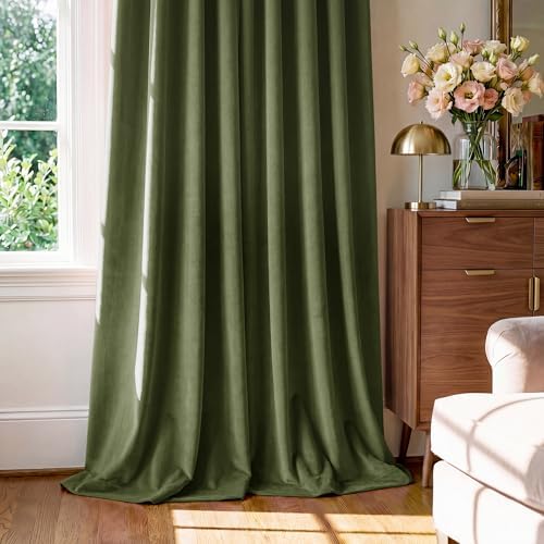 StangH Moss Green Velvet Curtains Back Tab - Image 7