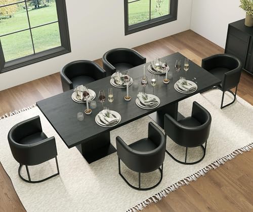 HNY Mid Century Modern Upholstered Barrel Black Dining Chairs - Image 5