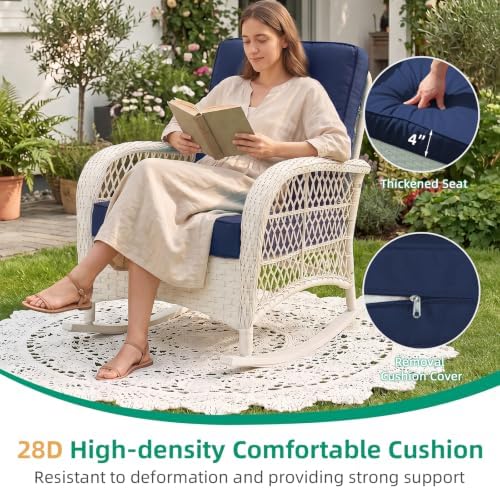 VIVIJASON Outdoor Rocking Chairs Set of 2, 3 Piece Patio Wicker Bistro Set - Image 5
