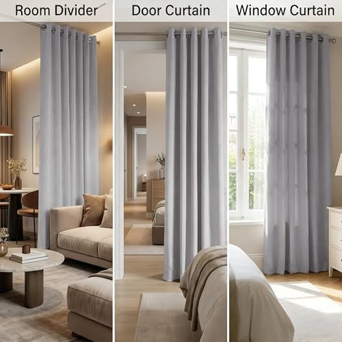 SMILETIME Gray Velvet Curtains 104"x96" Grommet 1 Panel - Image 4