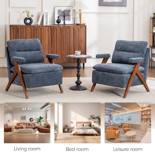Mid Century Modern Accent Chair, Comfy Solid Wood Armchair - Image 7