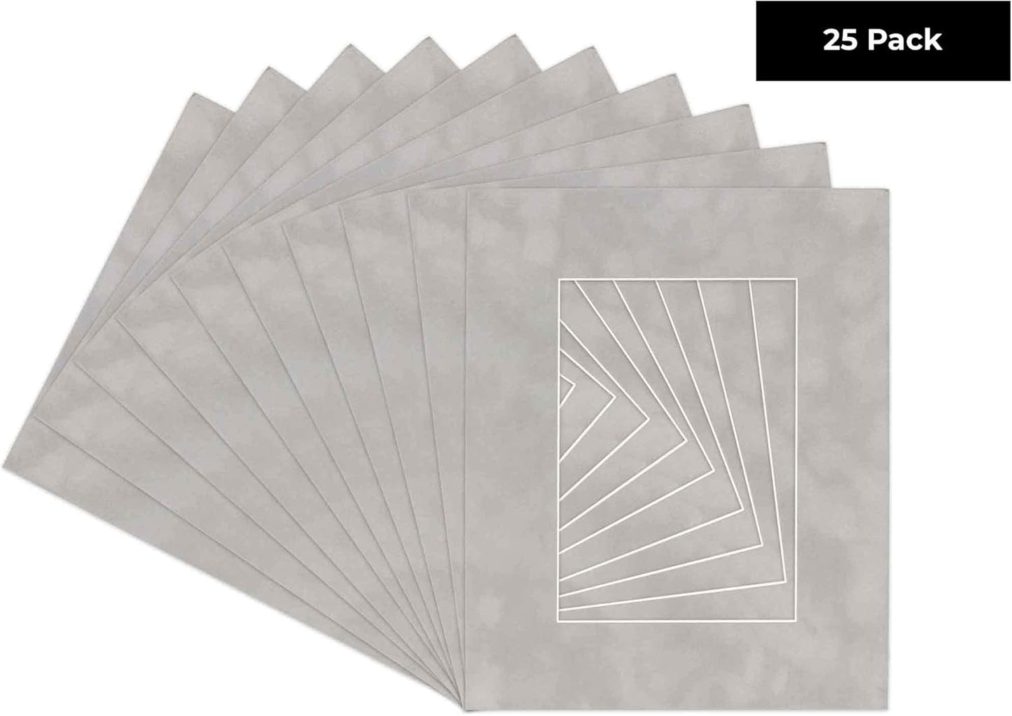 Pack of 25 Acid Free 11x14 Mats Bevel Cut for 8.5x11 Photos - Light Grey Suede Precut Matboards For Pictures, Photos, Framing - 4-ply Thickness