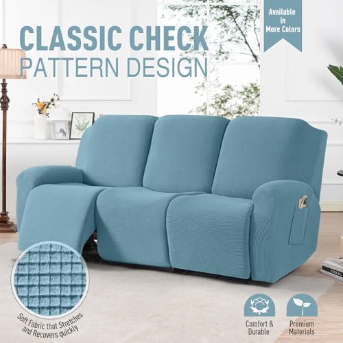 TAOCOCO Stretch Recliner Sofa Covers 8 Piece, Dusty Blue - Image 2