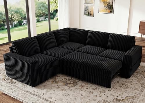 HONBAY Corduroy L Shaped Sectional Sleeper Sofa by HONBAY
