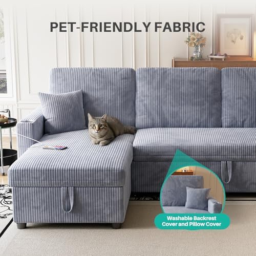 83" Sleeper Sectional Sofa, Comfy Convertible Sofa Bed - Image 5