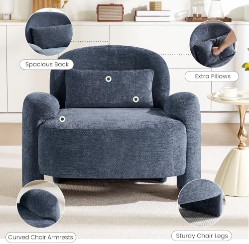 Accent Chairs Set of 2, Modern Chenille Fabric Lounge Reading Sofa - Image 5