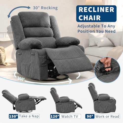 Garvee Rocking Recliner Chair for Adults Wide 360° Swivel Rocker Recliner - Image 3