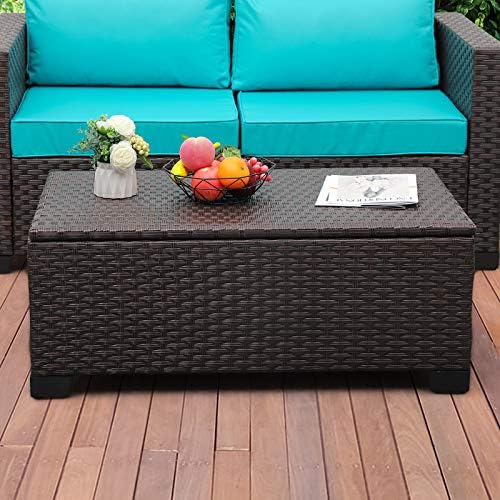 Rattaner Outdoor Storage Table Wicker Patio Coffee Table All-Weather Wicker - Image 6