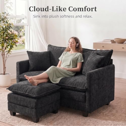 2-Seater Loveseat Sofa with Ottoman, Pet-Friendly Chenille, Washable Pillows - Image 4