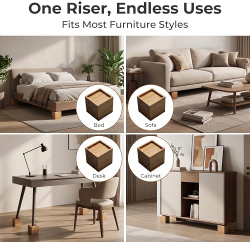 Lufia 4 Inch Solid Pine Wood Furniture Risers Set of 4, 2000 LBS Heavy Duty - Image 7