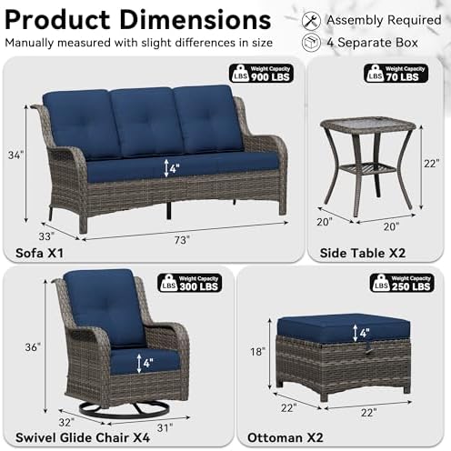 9 Piece Outdoor Wicker Patio Furniture Set, Outdoor Swivel Rocker Patio Chairs - Image 2