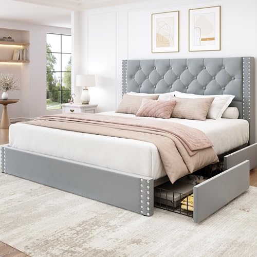 LARMACE Full Size Bed Frame Upholstered Platform Bed by LARMACE