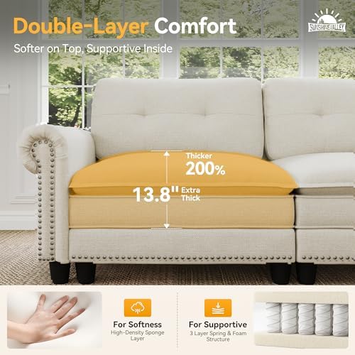 SUNSHINE VALLEY Modular Sectional Sofa Set Living Room 3-Piece Deep Seats - Image 7