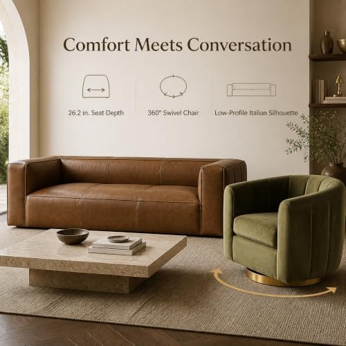 2-Piece Living Room Set, Genuine Leather Sofa + Swivel Chair - Image 6