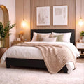 Allewie Queen Size Faux Leather Bed Frame, Adjustable Headboard by Allewie