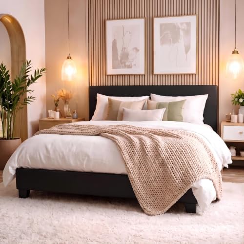 Allewie Queen Size Faux Leather Bed Frame, Adjustable Headboard by Allewie