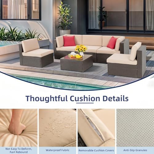 Vongrasig 6 Pieces Patio Furniture Set, Outdoor Sectional Patio Sofa Couch - Image 4