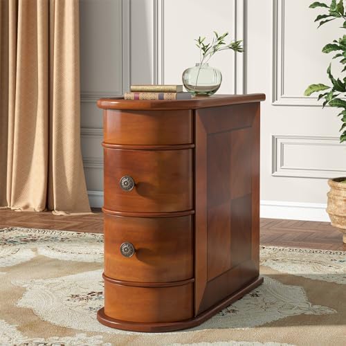 Tribesigns Wood End Table, 2-Drawer Narrow Side Table Slim Chair Solid Side by Tribesigns