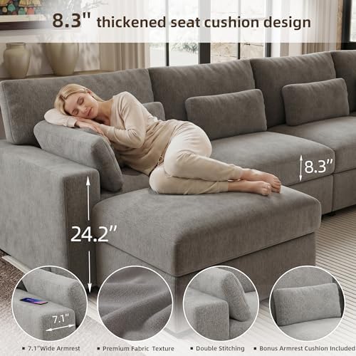 WorthFurni 146.5'' Modular Sectional Sofa, U Shaped Oversized Extra Deep Couches - Image 5
