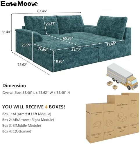 EASE MOOSE Boneless Couches for Living Room, Cloud Couch Sectional - Image 2