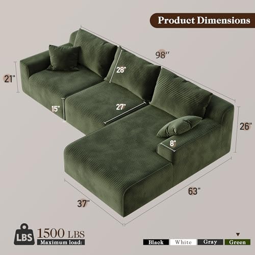 Homkdom Modular Sectional Sofa for Apartment, Right Facing Chaise - Image 2