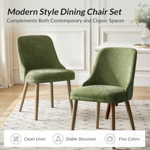 HULALA HOME Dining Chairs Set of 2, Moss Fabric Upholstered Dining Room Chairs - Image 5