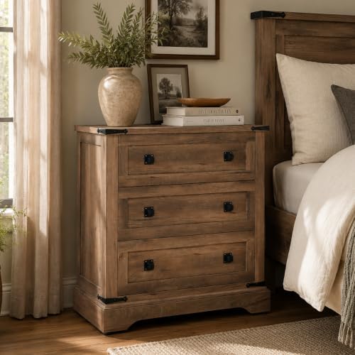 T4TREAM 32" Farmhouse 3 Drawer Dressers, Large End Table w/Charging Station by T4TREAMFurniture