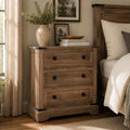 T4TREAM 32" Farmhouse 3 Drawer Dressers, Large End Table w/Charging Station by T4TREAMFurniture