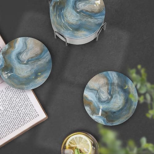 UMIRRO Absorbent Ceramic Stone Coasters Set of 6 w/Holder, Celestial Dream - Image 4