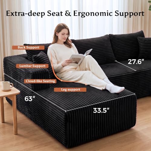 92.5" U-Shaped Boneless Modular Sectional Sofa, 3 Seater Sofa - Image 4