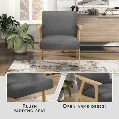 Lexicon Mid Century Modern Accent Chair, Natural Solid Wood Frame, Dark Gray - Image 3