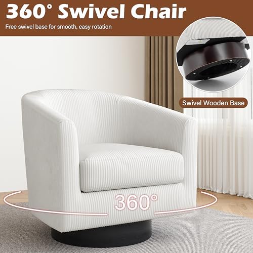 Pia Ricco Set of 4 Corduroy 360° Swivel Barrel Accent Chair Beige - Image 4