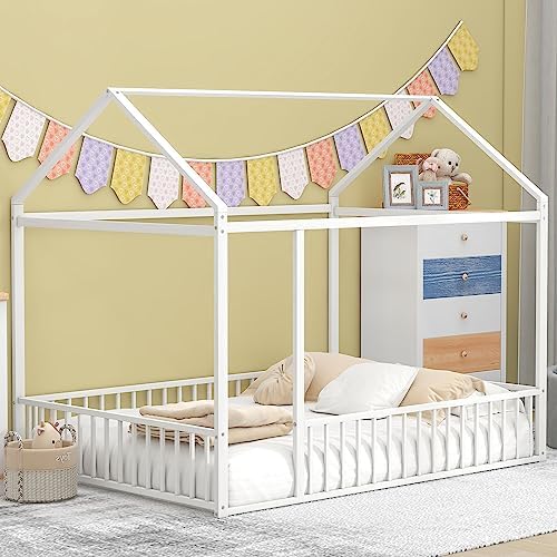 Flieks Full Size Metal Bed House Bed Frame by Flieks