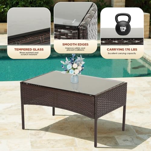 FDW 4-Piece Patio Furniture Set | Brown & Red | Outdoor Wicker Furniture - Image 5