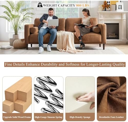 HIFIT 79'' Mid Century Modern Faux Leather Couch Set - Image 6