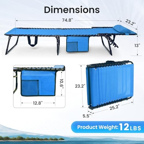 SUNW 2 Pack 400lbs Adjustable Folding Chaise Lounge, Lay Flat Recliner - Image 2