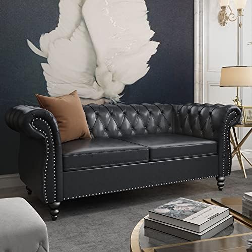 Chesterfield Loveseat, Modern Leather Sofa Tufted Couch 2 Seater - Image 3