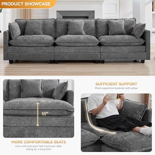 111'' Sectional Cloud Deep Seat Couch, Modern Comfy Chenille Modular Sectional - Image 5